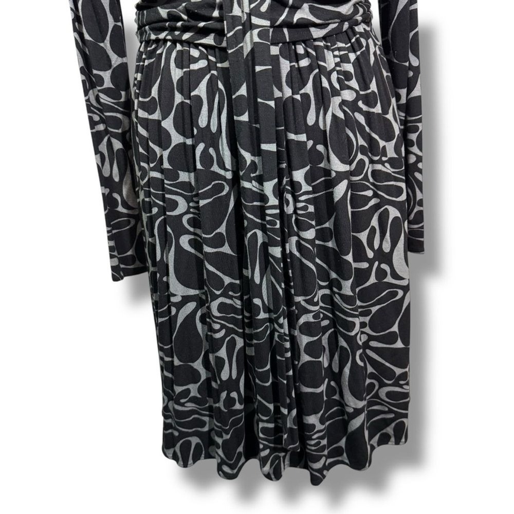 Vintage Milly V-Neck Wrap Dress Black Grey Abstract Print Long Sleeve Size M - Picture 3 of 14